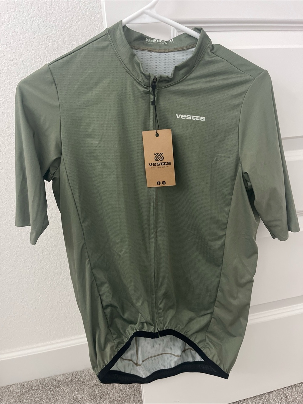 VESTTA Women's Olive Green Short Sleeve Cycling Jersey -Full Zip Medium F/ Spain